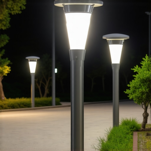 High-tech outdoor lighting system with IoT and LED lights in urban Podgorica at night