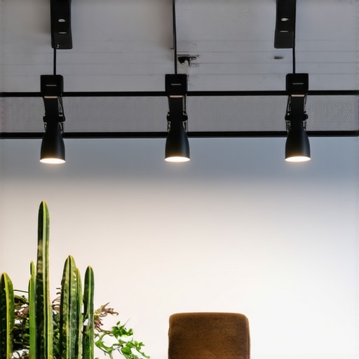 Modern office with smart adjustable track lighting system.