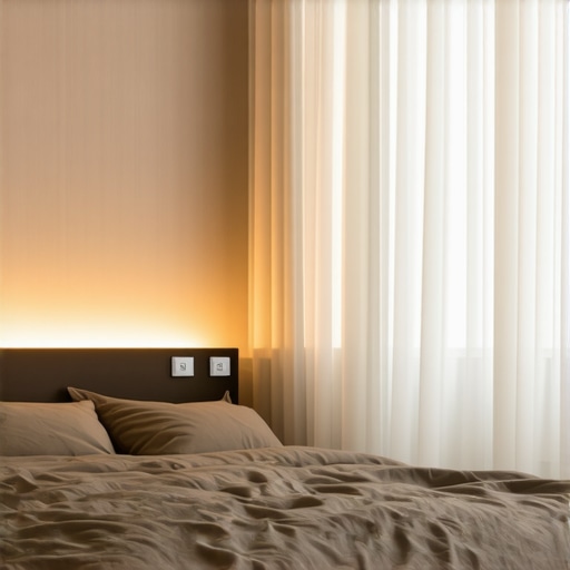 Advanced smart lighting system with LED strips and control panel in modern bedroom