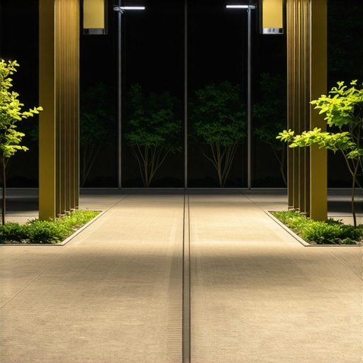 Modern outdoor lighting system with IoT sensors and LED lights in landscape setting