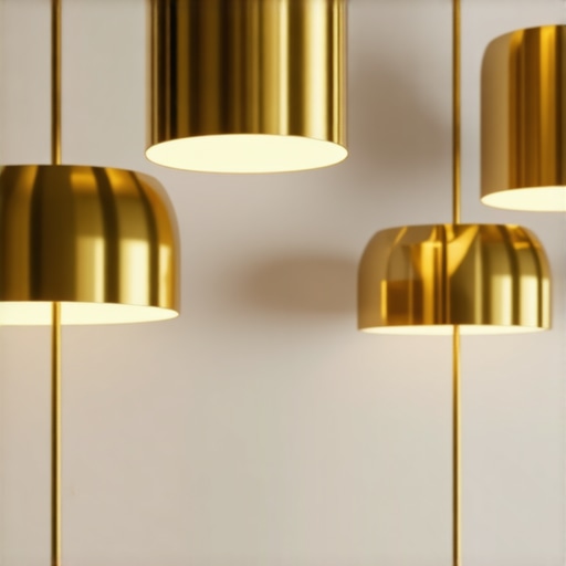 Futuristic smart lighting with brushed brass Modern interior with innovative smart lighting fixtures in brushed brass