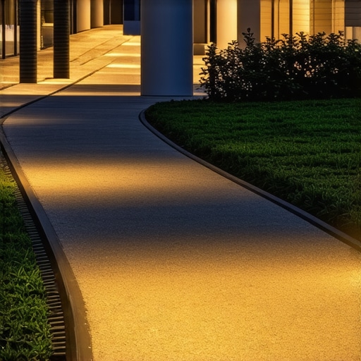 Modern LED pathway lights with sensors and glass effects illuminating a pathway at night