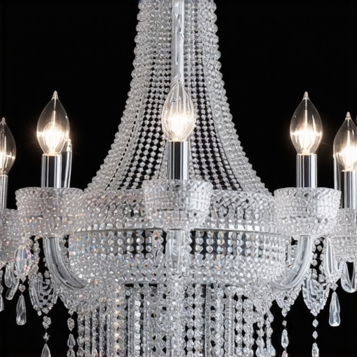 Innovative crystal design for luxury lighting Close-up of a high-tech crystal with nano-precision cuts and antibacterial coating