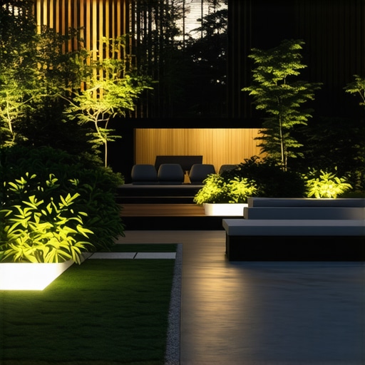 High-tech outdoor lighting with smart sensors and Rebrasto glass in a garden