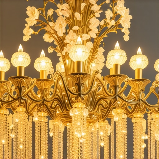 Luxury Art Nouveau chandelier with LED lights and floral motifs