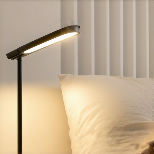 Sleek modern LED reading lamp with adjustable features in a cozy home environment