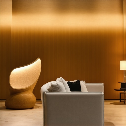 Modern Living Room with Artistic Lighting Luxurious living room featuring sculptural lamp and smart lighting system