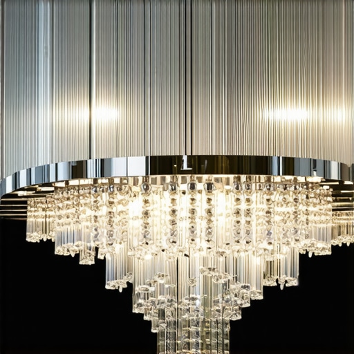Futuristic crystal chandelier with LED lighting in luxury interior