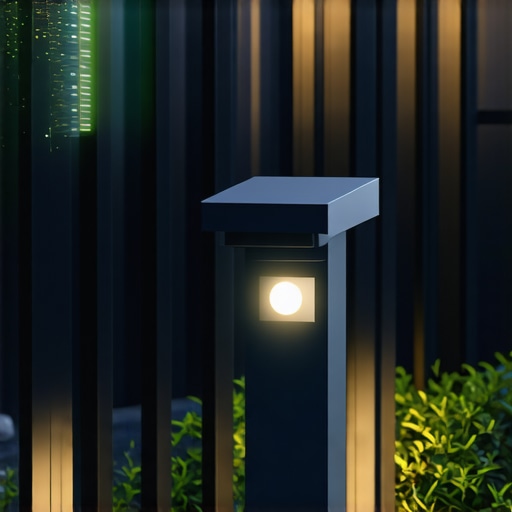 Modern outdoor lighting sensors with AI technology at night