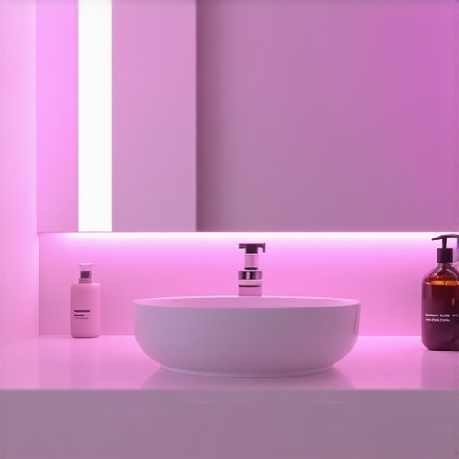 Smart Bathroom with IoT and Sensor-Driven Lighting Futuristic bathroom with smart lighting, sensors, and IoT technology