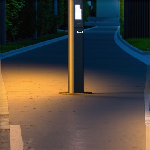 Urban pathway with integrated IoT smart lighting sensors and control system.