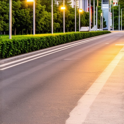 Urban street illuminated with energy-efficient smart LED lights and solar panels