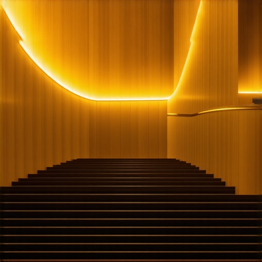 Elegant interior with layered gold lighting and smart technology. Modern interior with layered golden lighting and smart control systems.