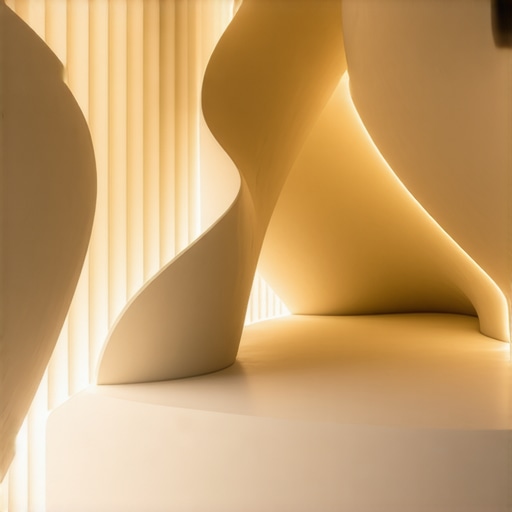 Luxurious interior featuring sculptural and floor lighting elements