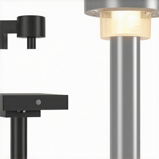 Innovative outdoor lighting with sensors and LED technology Modern outdoor lighting with sensors, LED lights, and energy-saving features in a garden.