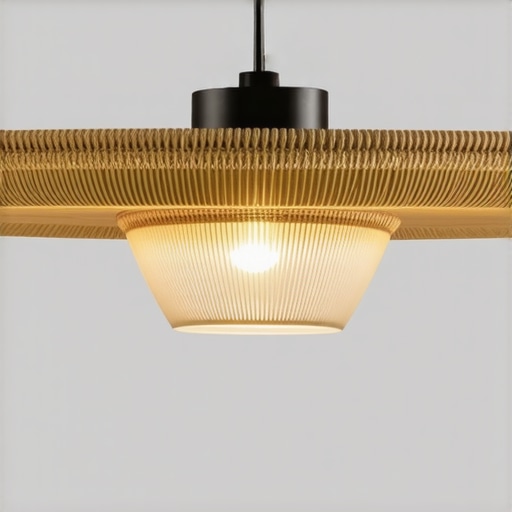 Modern lighting with natural materials and smart tech Lighting fixture combining rattan, rebrasto glass, and smart technology in a contemporary setting