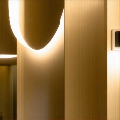 Smart LED Lighting System with IoT Integration Interior scene demonstrating advanced LED lighting with sensors and controls