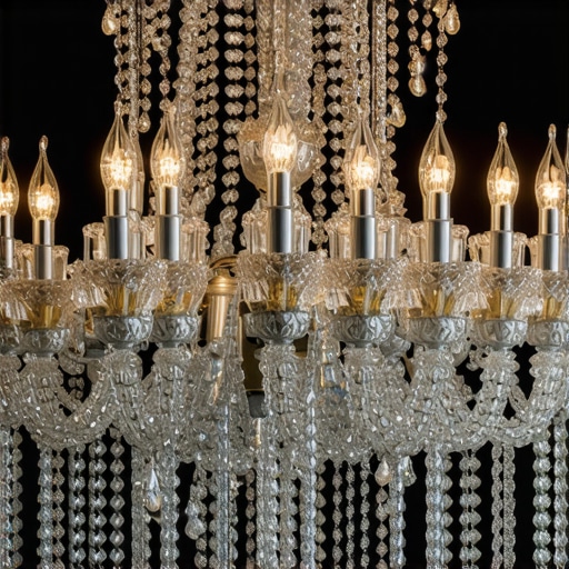 Elegant modern crystal chandelier with intricate details and sparkling reflections