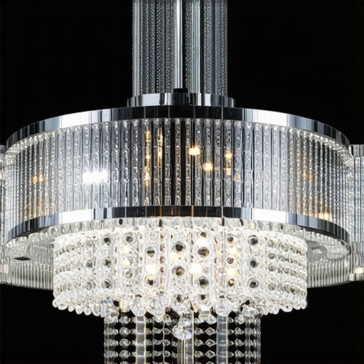 Elegant modern crystal chandelier illuminated with LED lights in a stylish interior