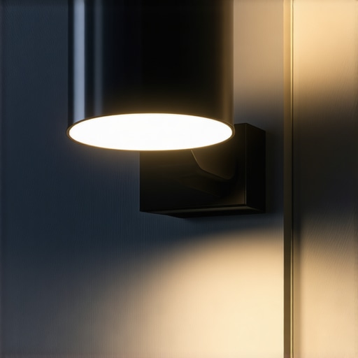 Modern outdoor wall light with plastic shade Sleek modern outdoor wall light with plastic shade at night