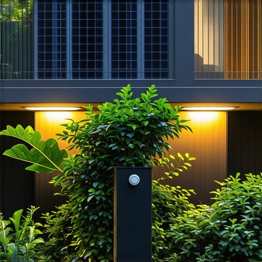 Suvremena vanjska rasvjeta s senzorima i solarnim panelima u elegantnom vrtu