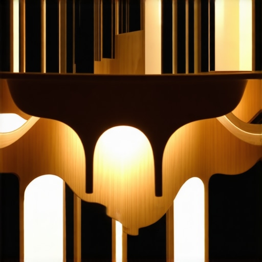 Art Nouveau Inspired Wooden Light Fixture Handcrafted wooden light fixture with flowing organic shapes and LED illumination in contemporary interior