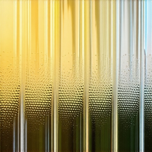 Close-up of textured glass surface highlighting intricate patterns and reflections.