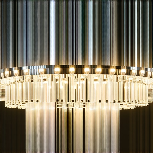 A high-end chandelier with crystals illuminated by layered LED lights in a refined interior