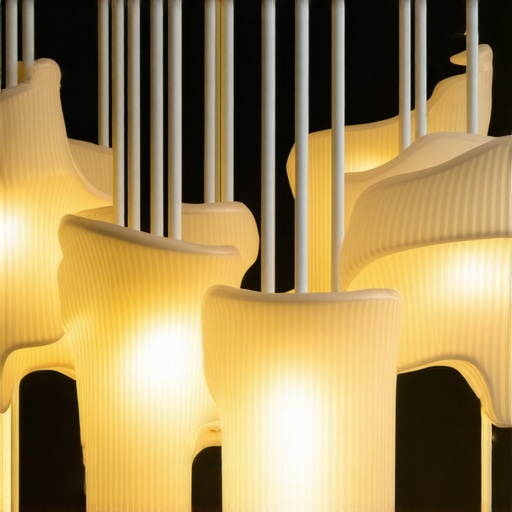 Close-up of an organic-shaped lighting fixture made from recycled materials in modern interior design