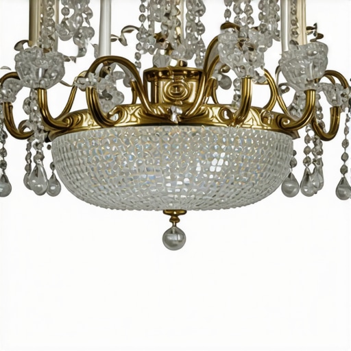 Luxurious Art Nouveau style chandelier with crystals in a contemporary living space.