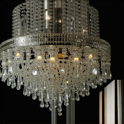 Detajl kristalnog lustera koji odražava svjetlost u suvremenom prostoru