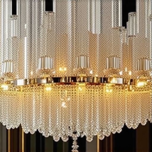 Interior view of an elegant chandelier with crystal details and warm lighting in a high-end living space