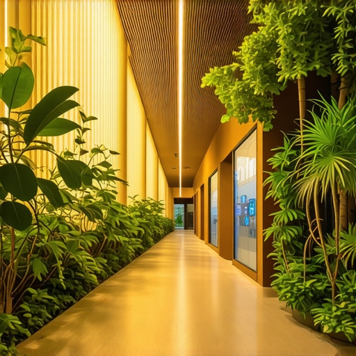 Napredni biofilni LED sistem u uredu s prirodnim materijalima i adaptivnim regulatorima