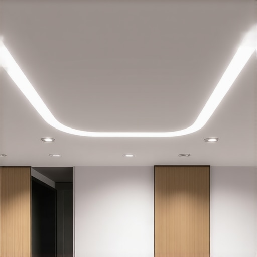 Interior of a modern smart home featuring sensors and adjustable lighting.