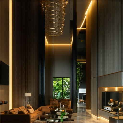 Contemporary living room showcasing integrated smart lighting system and abundant natural light