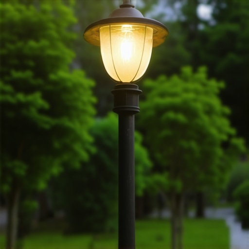 Modern garden illuminated by an adjustable outdoor street light demonstrating safety and design considerations.