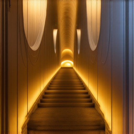 Interior showcasing layered lighting with Art Nouveau aesthetics, bronze fixtures, and smart controls