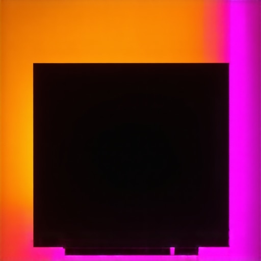 Smartphone controlling colorful LED lighting in modern interior