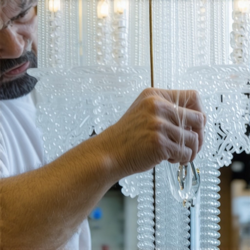 Close-up of artisan shaping glass for an ornate chandelier with flowing organic lines