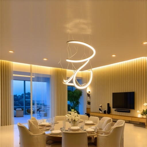 Contemporary Interior with Advanced Lighting Modern living room illuminated with smart LED and sculptural lighting fixtures