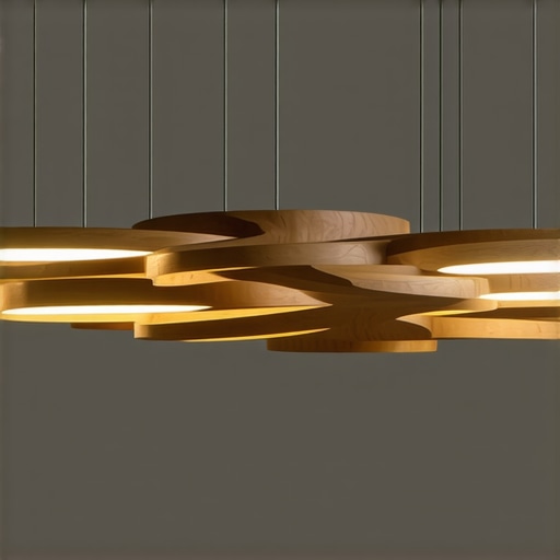 Modern chandelier combining natural wood and LED technology in an eco-friendly setting