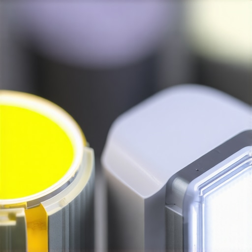 Close-up of sustainable LED lighting parts with recycled materials and nanotech surface.