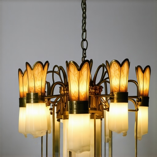 Ekskluzivni Art Nouveau luster s ručno izrađenim detaljima Luksuzni Art Nouveau luster s teksturiranim staklom i mesingom