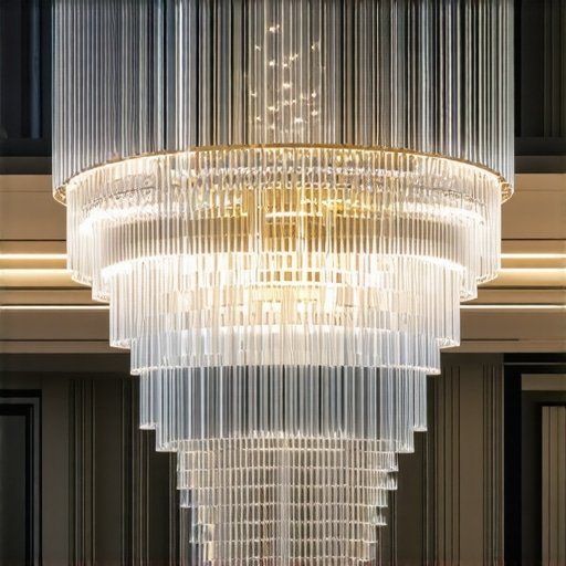 Luxury modern interior featuring black lighting fixtures and ornate crystal chandeliers.