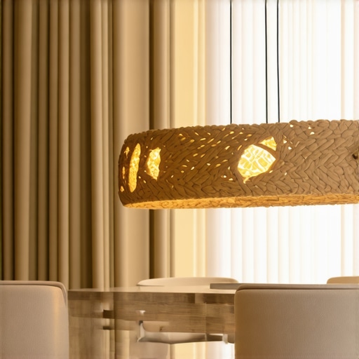 Modern chandelier with jute accents in a dining room