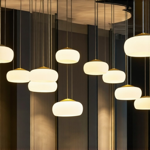 Contemporary living room featuring unique sculptural pendant lighting fixtures.