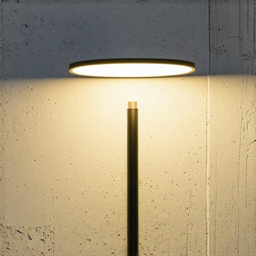 Futuristic Garden Lighting Stylish outdoor LED lamp illuminating a garden pathway at dusk