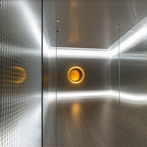 Modern interior featuring textured glass panels illuminated by advanced LED lighting