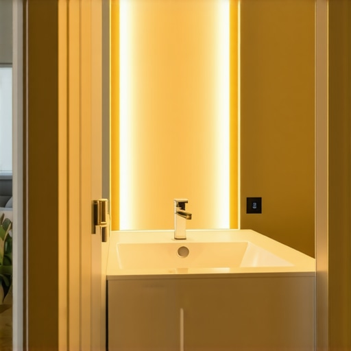 High-tech bathroom with customizable LED lighting and smart controls