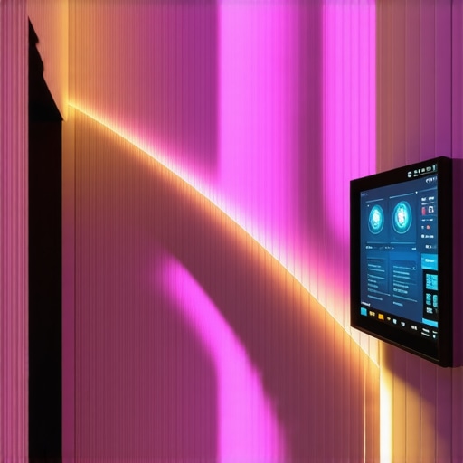 Interior of a modern smart home with holographic lighting and advanced LED technology